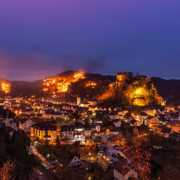 a city lit up at night