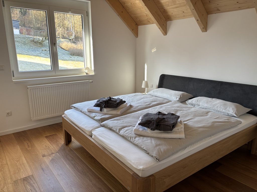 a bed in a room